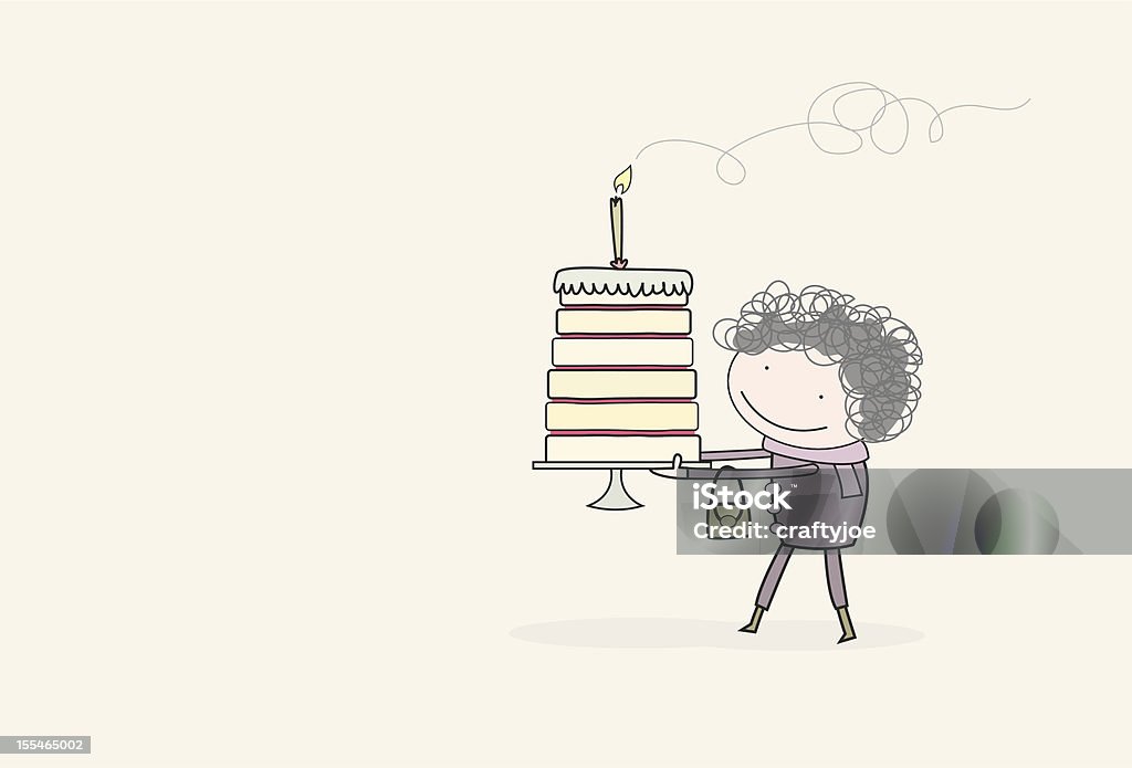 Gran con una torta di compleanno - arte vettoriale royalty-free di Adulto