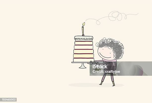 Gran Con Una Torta Di Compleanno - Immagini vettoriali stock e altre immagini di Adulto - Adulto, Candela - Attrezzatura per illuminazione, Cartolina di auguri