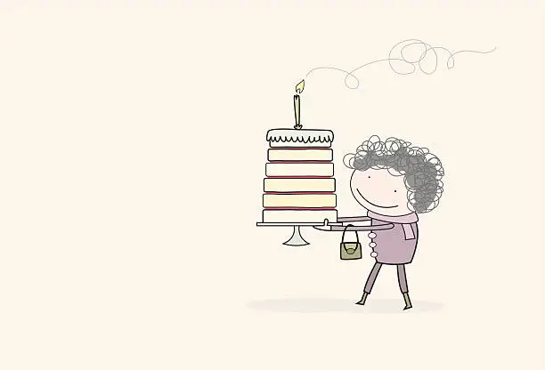 Vector illustration of Gran holding a birthday cake