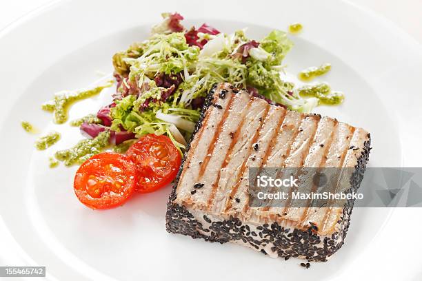 Salmon Steak With Salad Stock Photo - Download Image Now - Arugula, Barbecue - Meal, Barbecue Grill