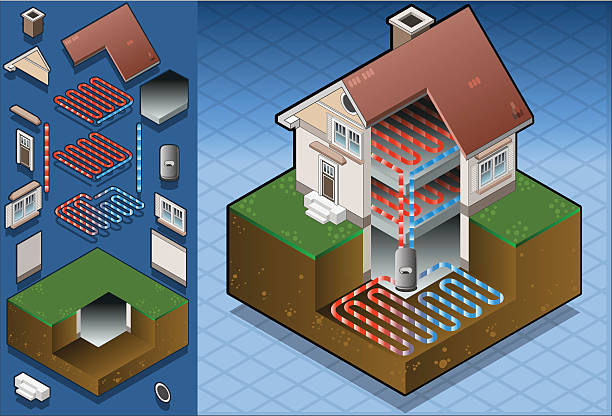 地熱ヒートポンプ underfloorheating 図 - house diagram点のイラスト素材／クリップアート素材／マンガ素材／アイコン素材