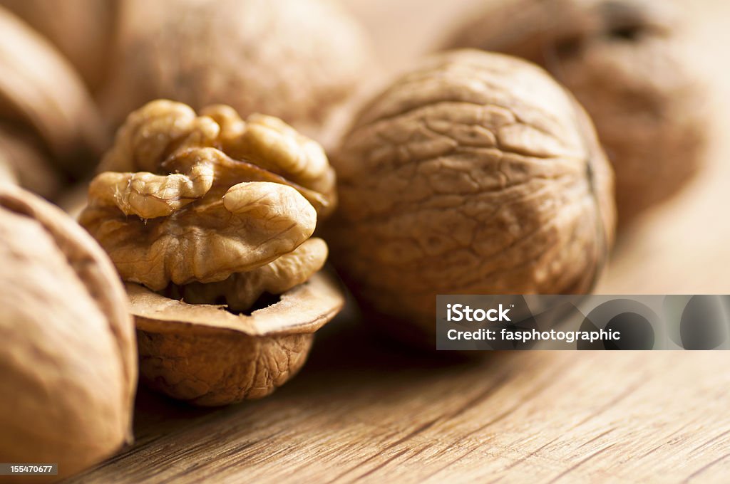 Walnuts macro view close up focus on walnut details Dieting Stock Photo