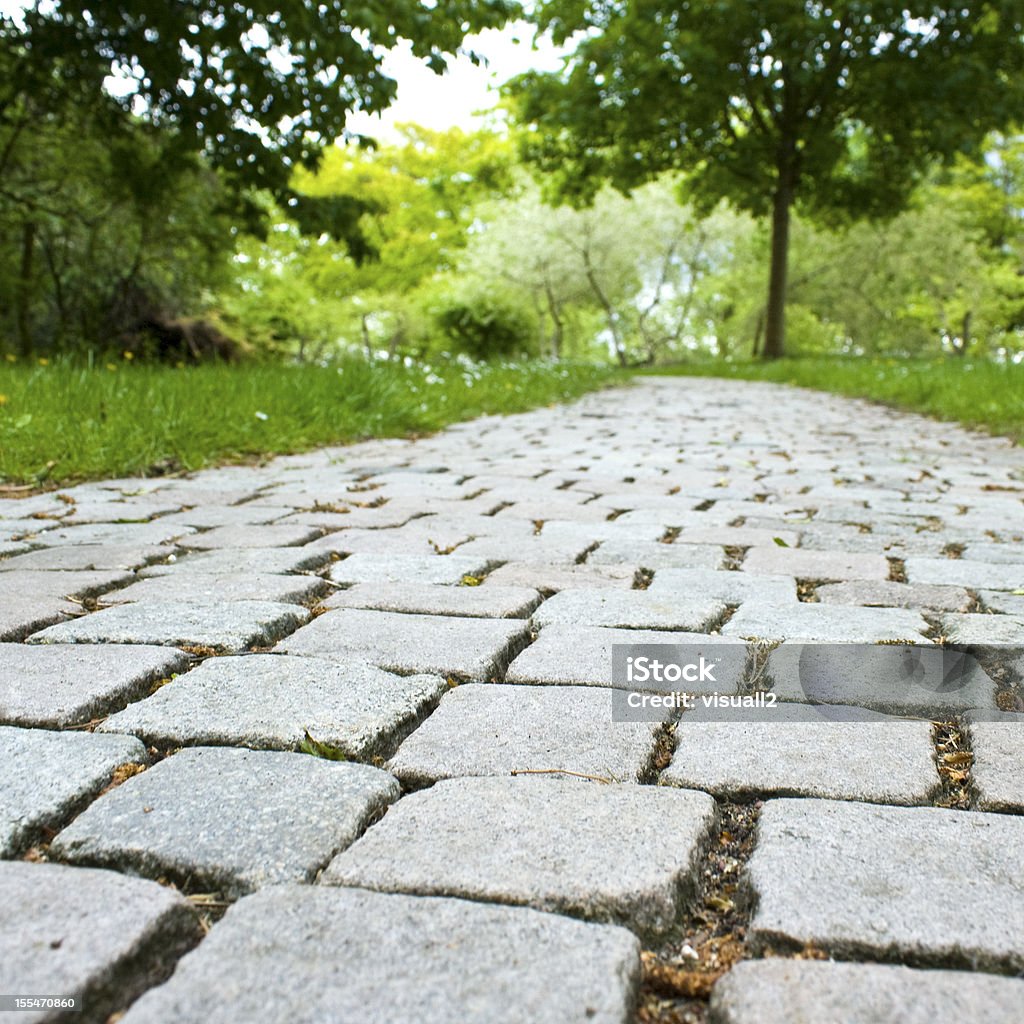 Footpath, cobblestone in formal garden. Cobblestone, footpath in park. Cobblestone Stock Photo