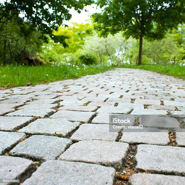 Footpath Cobblestone In Formal Garden Stock Photo - Download Image Now - Cobblestone, Curve, Direction