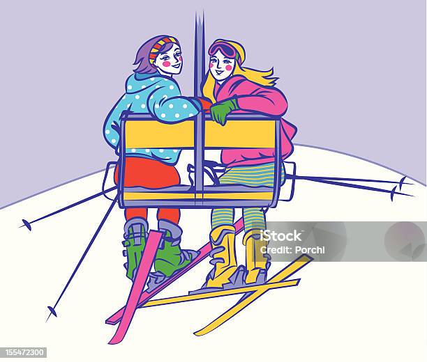 Filles Sur Un Télésiège Vecteurs libres de droits et plus d'images vectorielles de Femmes - Femmes, Paire de skis, Adolescence