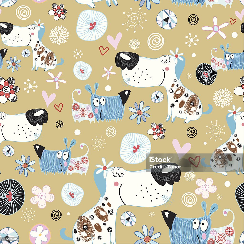 texture of dog lovers Seamless bright pattern of dog lovers on a dark background with flowers Animal Markings stock vector