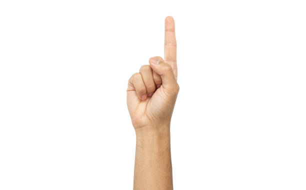 istock Cropped shot view of hand with pointing or touching gesture isolated on white background. 1554766376