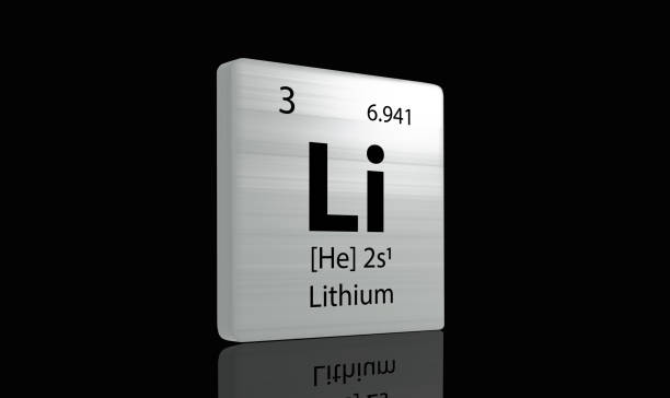 istock Lithium elements on a metal periodic table on dark background. 3D rendered icon and illustration. 1554769562