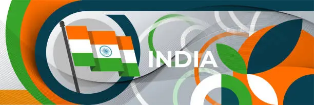 Vector illustration of India national day banner, flag colors background and geometric abstract modern orange white green design. Indian independence day corporate business theme. South Asia Patriots Vector Illustration