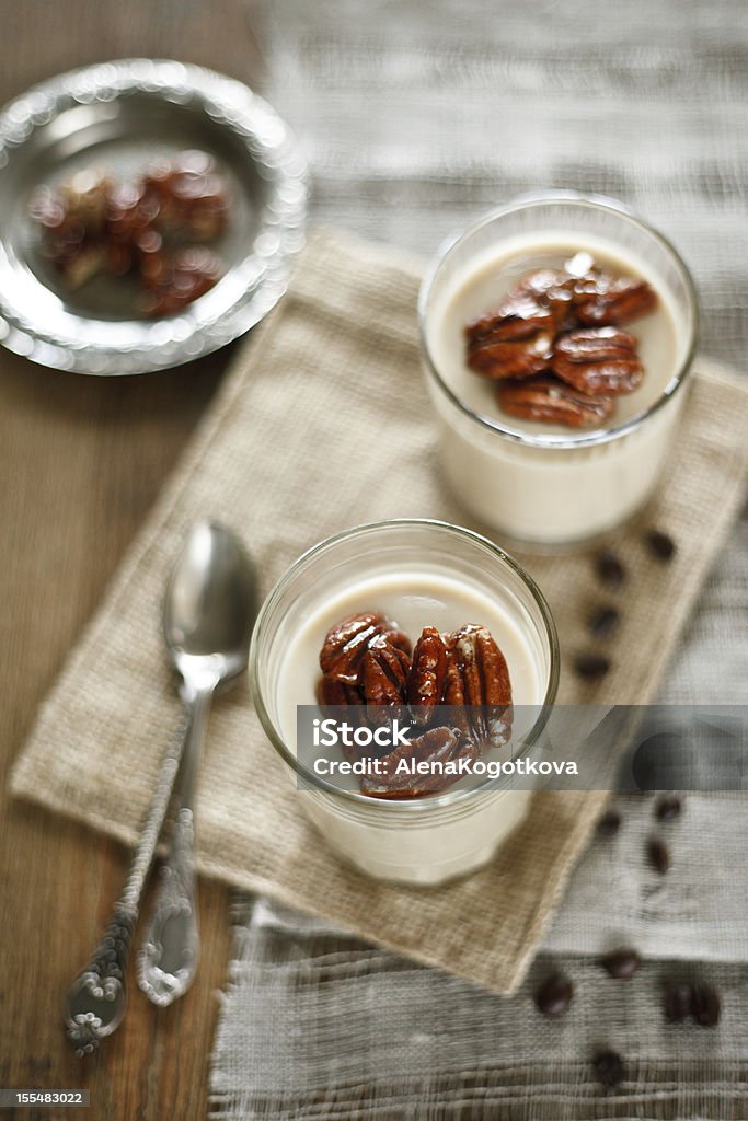 Coffee Yogurt Panna Cotta Coffee Yogurt Panna Cotta with Pecans Breakfast Stock Photo