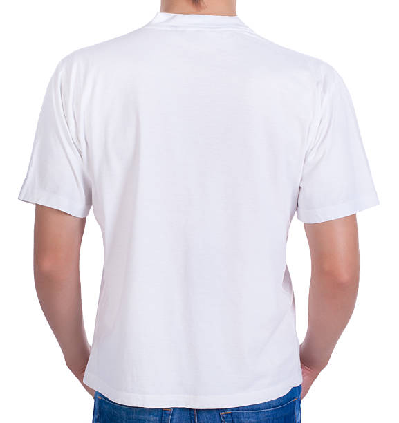 istock white t-shirt on a young man. back 155483164