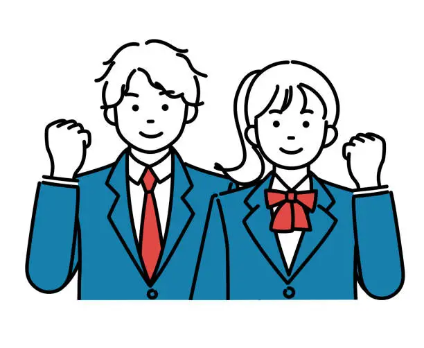 Vector illustration of Simple illustration of male and female students posing in guts pose