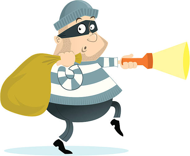 Burgular A fun cartoon illustration of a burgular sneaking along with a torch. burglar stock illustrations