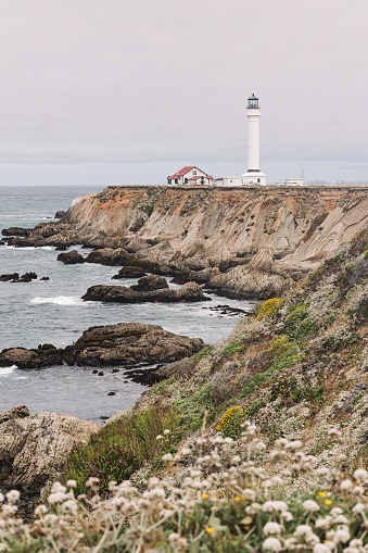 Point arena lighthouse on cloudy day, California, USA