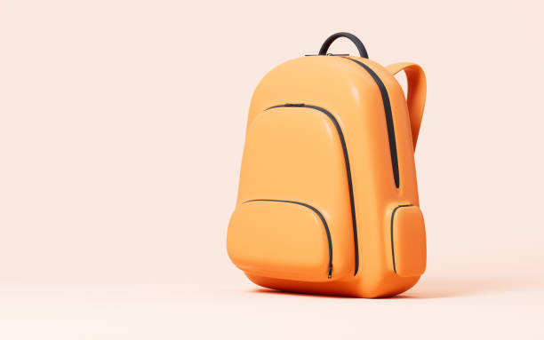 istock Cartoon schoolbag on the yellow background, 3d rendering. 1554960148