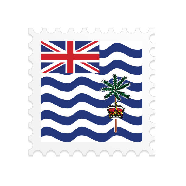 ilustraciones, imágenes clip art, dibujos animados e iconos de stock de sello postal de la bandera del territorio británico del océano índico sobre fondo blanco - biot