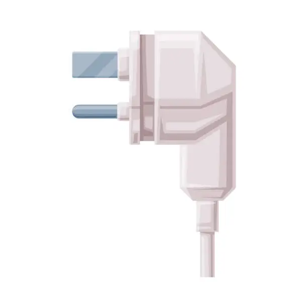 Vector illustration of Power Plug as Movable Connector with Cable and Protruding Pins Vector Illustration