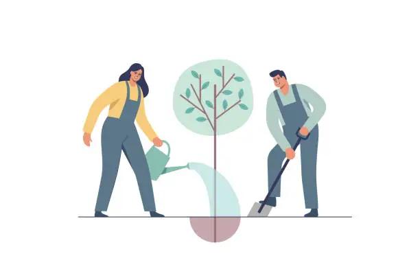 Vector illustration of Concept of collaboration and environment care. Save earth ecology. Vector illustration.