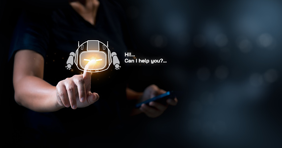 Chatbot conversation. Artificial Intelligence technology respond online messages to help customers instantly. Futuristic technology, Virtual assistant on internet.