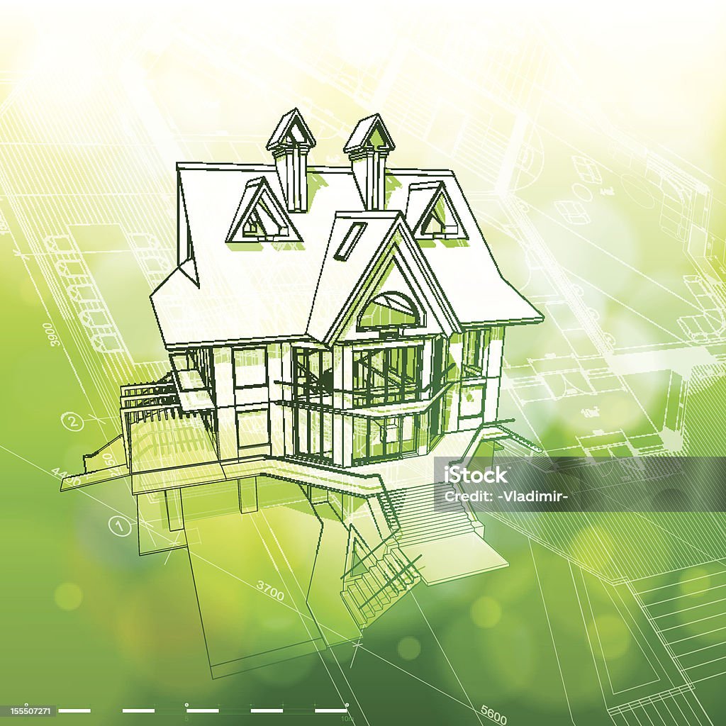 ハウスプラン&ボケ背景の緑 - イラストレーションのロイヤリティフリーベクトルアート