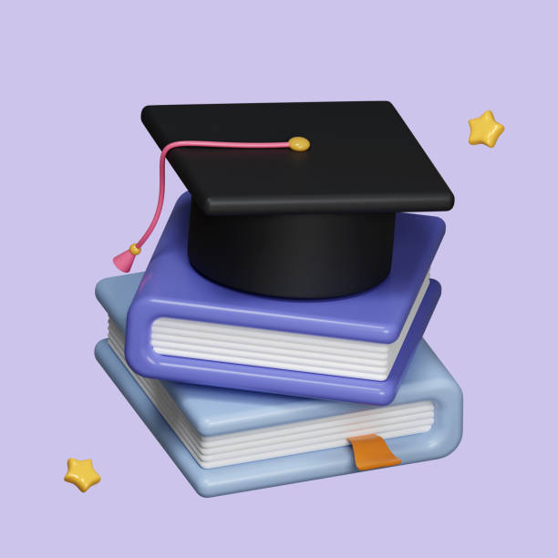 istock Graduation cap on books stack. Education concept. Back to school. University knowledge. Degree ceremony. Online class. E-learning. Cartoon creative design icon isolated on pastel background. 3d render illustration 1555084718