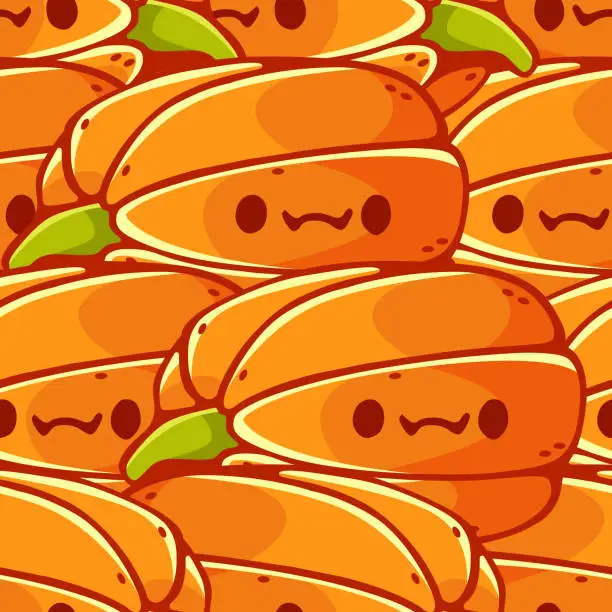 Vector illustration of Vector pattern on the theme of pumpkins and Halloween in a cute cartoon style.