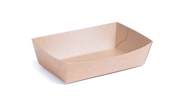 istock Recycled paper trays for snacks, isolated on white 1555142719