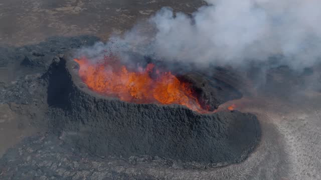 volcano eruption from aerial view