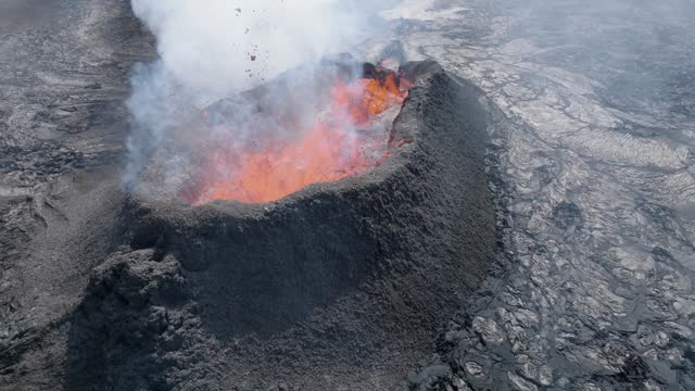 volcano eruption from aerial view