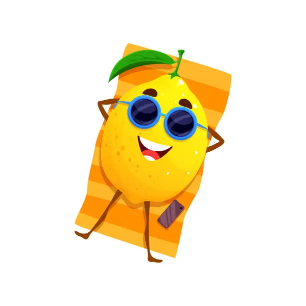 Vector illustration of Cartoon relaxing lemon character, citrus fruit