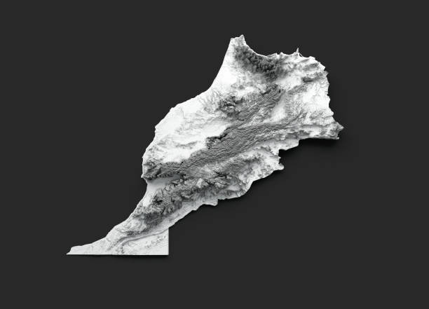 istock 3d Morocco Map Black And White Shaded Relief Hypsometric Map On Black Background 3d illustration 1555179213