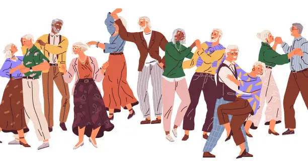 Vector illustration of Old people dancing. Vector illustration. Man and woman hold hands and demonstrate dance moves