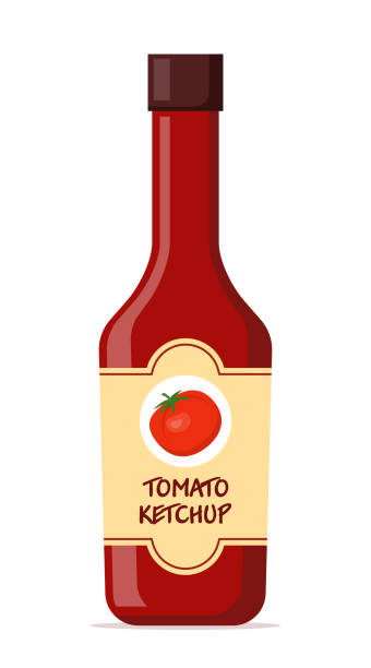istock Plastic bottle of red tomato ketchup sauce with label. Vector Illustration. 1555184228