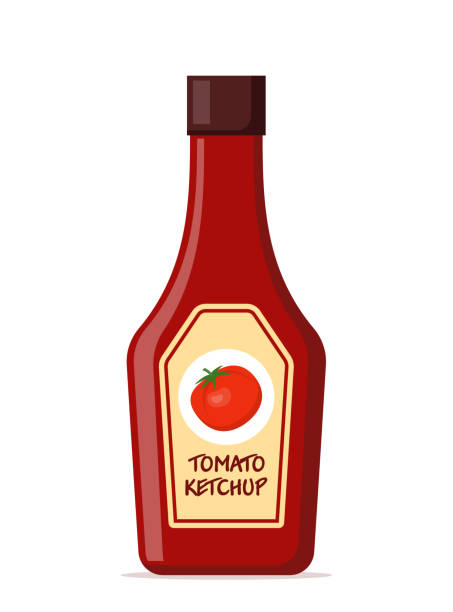 istock Plastic bottle of red tomato ketchup sauce with label. Vector Illustration. 1555184231