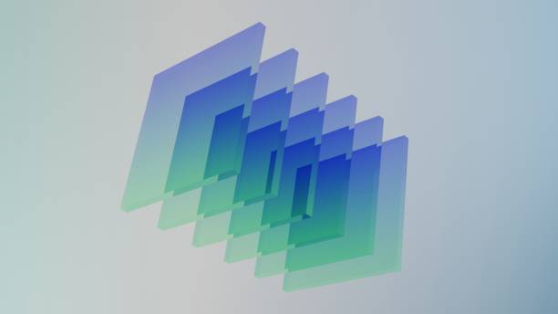 グラデーションカラー3dレンダリングを持つ青と緑の長方形の透明なガラス - spectrum geometry refraction sphere ストックフォトと画像