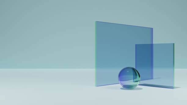 長方形の透明なガラスの表彰台、クリスタルキューブの展示、3dレンダリング - spectrum geometry refraction sphere ストックフォトと画像