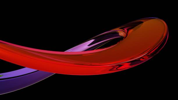 暗い背景に抽象的な背景を3dレンダリングし、透明な光沢のあるガラス、分散したカラフルな曲線ガラス。 - spectrum geometry refraction sphere ストックフォトと画像