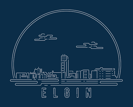 Elgin, Illinois - Cityscape with white abstract line corner curve modern style on dark blue background, building skyline city vector illustration design