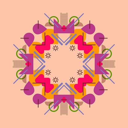Symmetrical composition of geometric shapes. Abstract element for design. Vector illustration in a flat style with simple shapes.