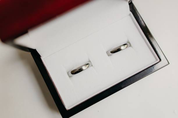 istock Top view of silver rings in a box 1555303441