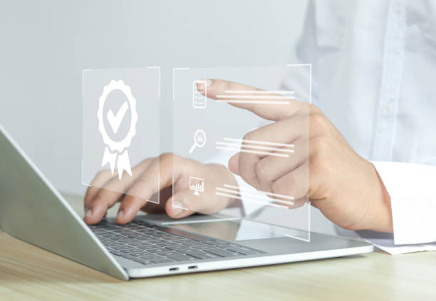 istock Quality Assurance Leading Service Provider, Certification, Quality Assurance, Hands-on business technology concept. 1555309417