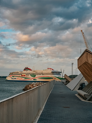 Tallinn, Estonia - 07 01 2023: Ship Tallink in the port of Tallinn. Passenger ship