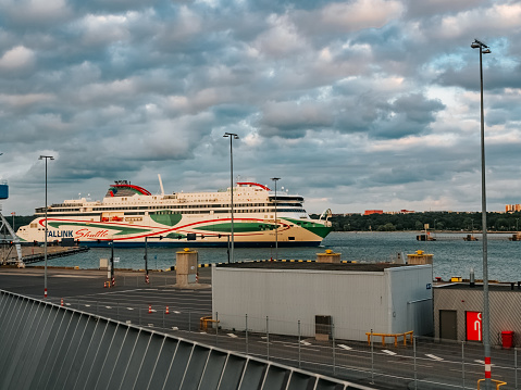 Tallinn, Estonia - 07 01 2023: Ship Tallink in the port of Tallinn. Passenger ship