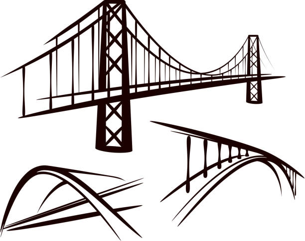 set of bridges simple illustration with a set of bridges suspension bridge stock illustrations