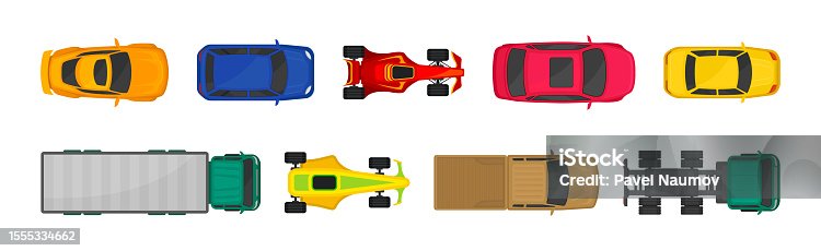 istock Car and Automobile as Motor Vehicle Park Top View Vector Set 1555334662