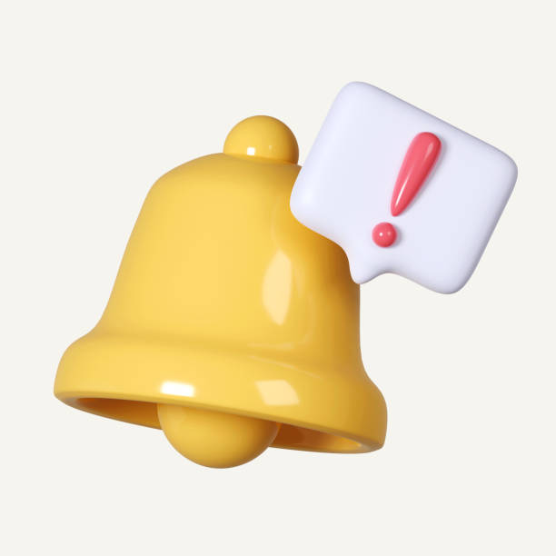 istock 3D Bell notification with exclamation mark. Caution, danger. Attention sign. Danger alarm bell. Notice message. Cartoon design icon isolated on white background. 3D Rendering 1555340192