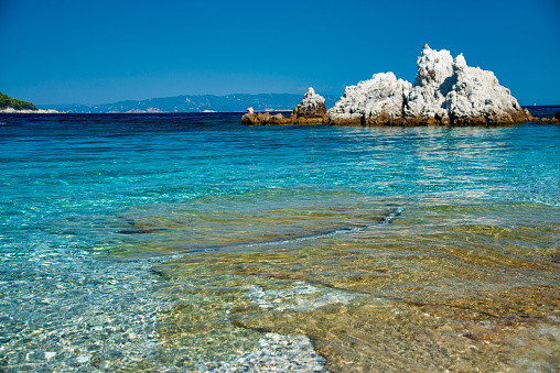 Milia Beach in summer season, Skopelos, Greece.