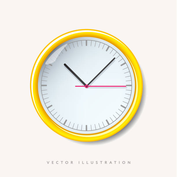 Realistic wall clock. School yellow clock. Classic timer time. Isolated on white background. Vector illustration vector art illustration