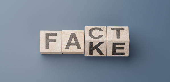 Fact or Fake concept. Flip blocks change word fake to fact. every fact requires verification so that it does not turn into fake