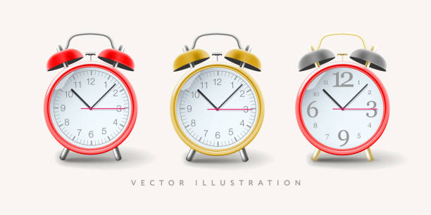 Set of realistic alarm clock, stylized modern graphic of vintage clock, vector illustration vector art illustration